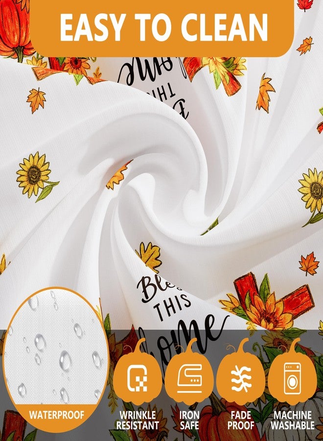 Siilues Fall Tablecloth 60x84 Inch Rectangle, Cross Pumpkins Table Cloth Seasonal Autumn Bless This Home Home Decor Waterproof Scalloped Edge Picnic Dining Table Cover - Image 5